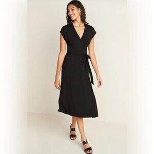 OLD NAVY Women's Black Jersey Knit Short Sleeve V-neck Wrap Dress L